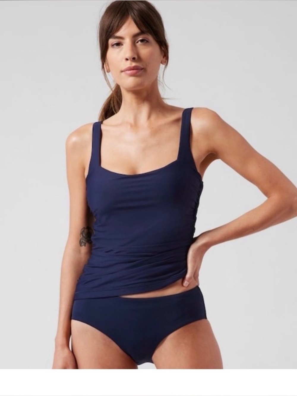 Athleta Square Neck Tankini Dress Blue 32D/DD